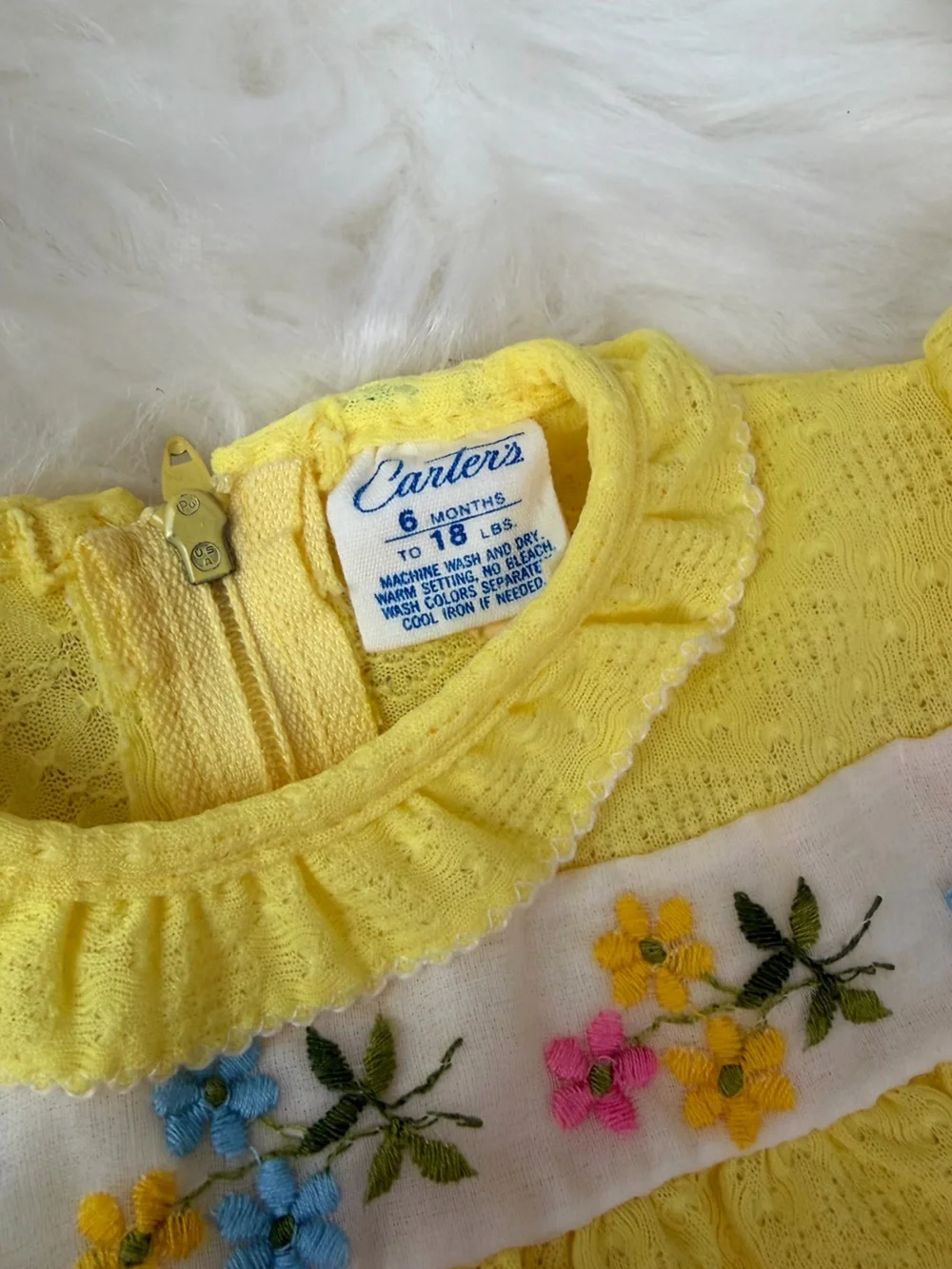 Carters Vintage 90s Yellow Eyelet Floral Embroidered Baby Outfit Size 6 Months
